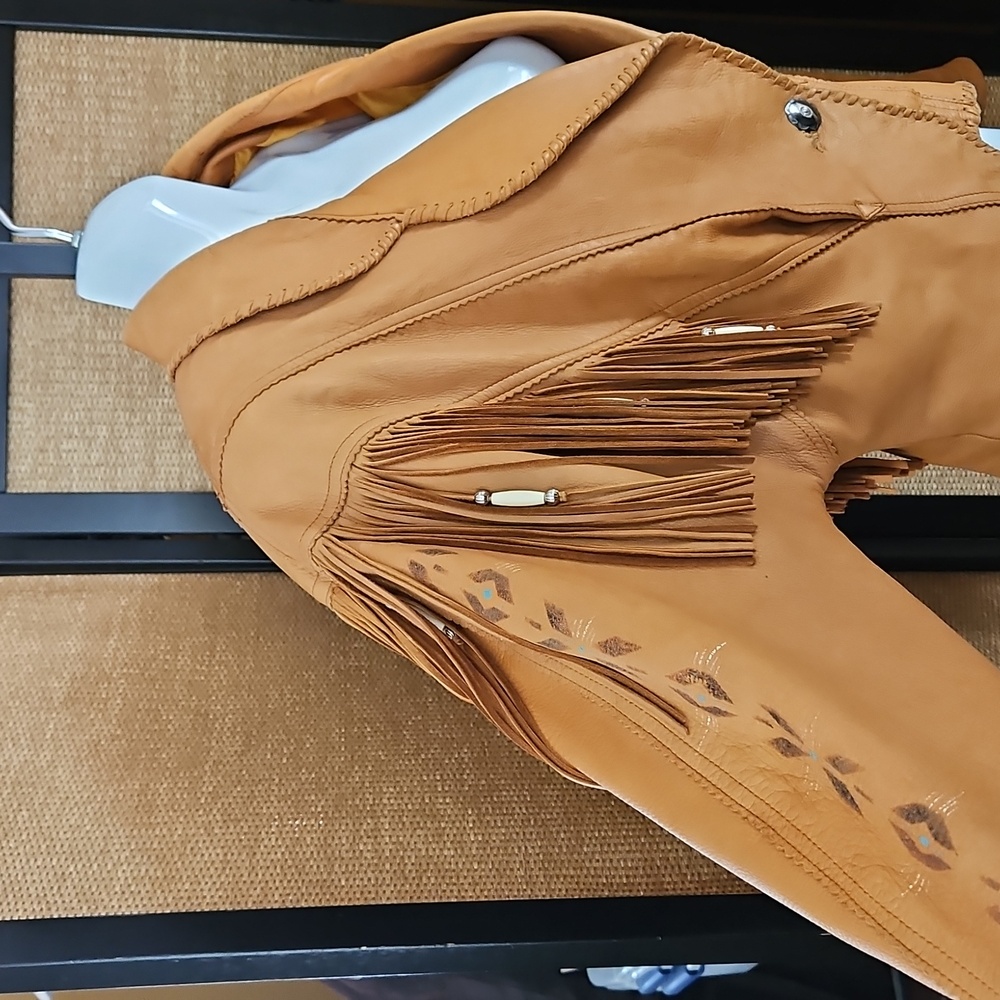 Patricia Wolf Tan Leather Fringe Jacket - Picture 7 of 12